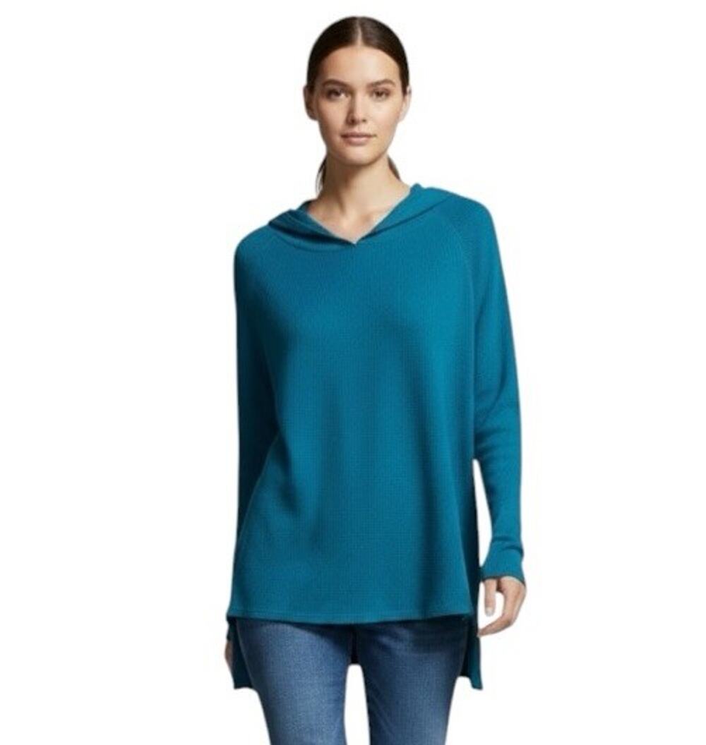 GAP Teal Pullover Hoodie Teal Green Waffle Knit Thumb Holes Chest 19.5” LARGE